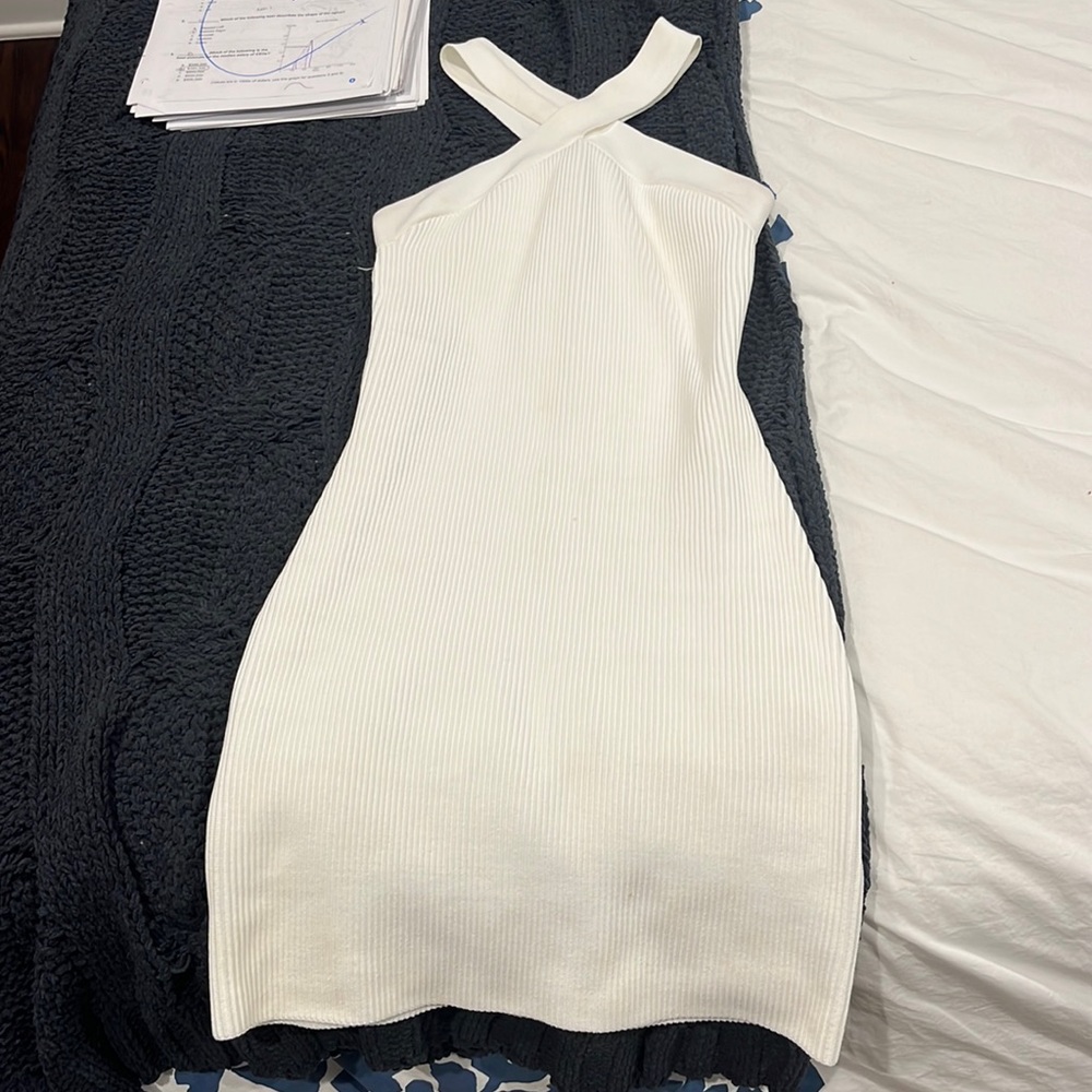 Aritzia Babaton WHITE cross neck mini  dress